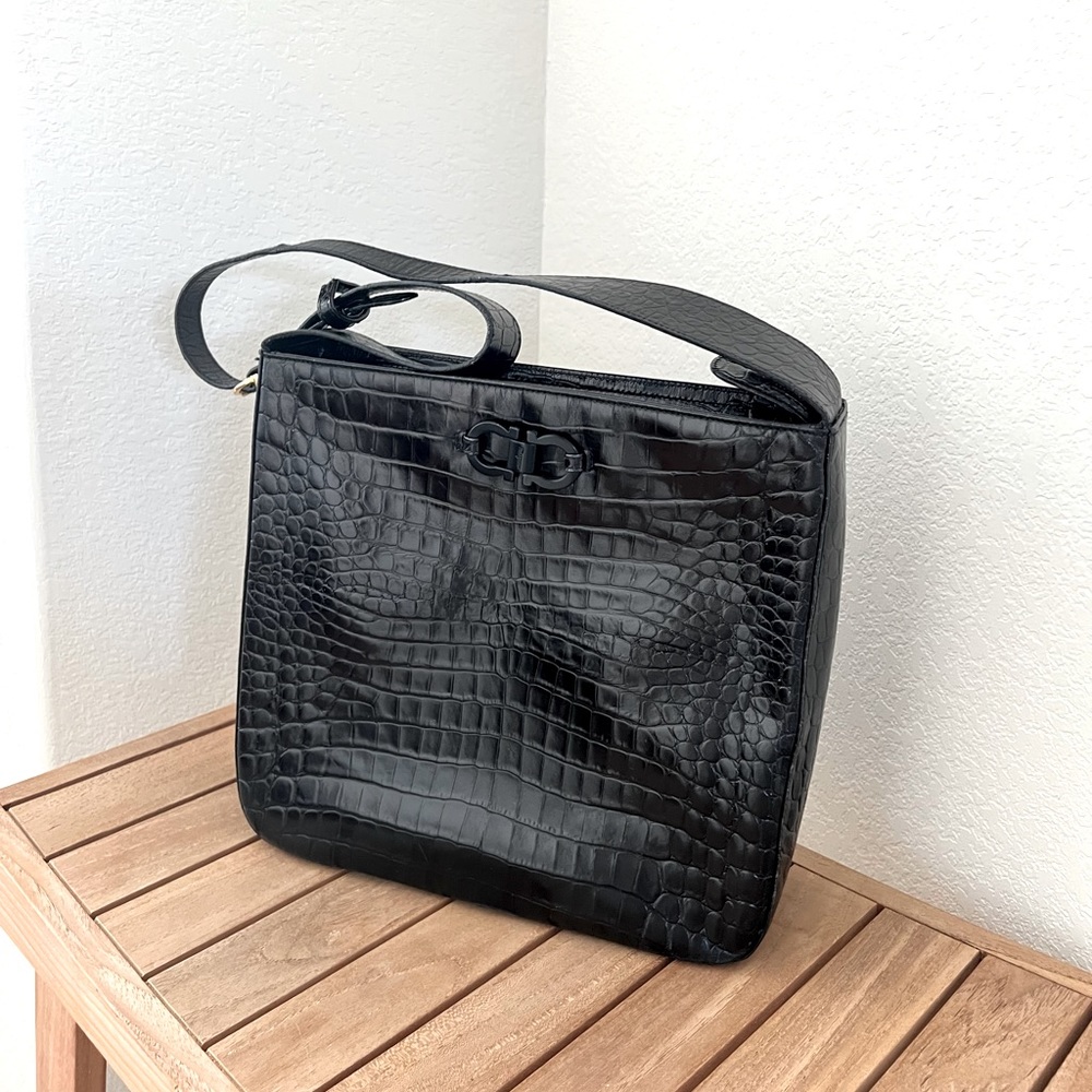 Salvatore Ferragamo black crocodile leather handbag